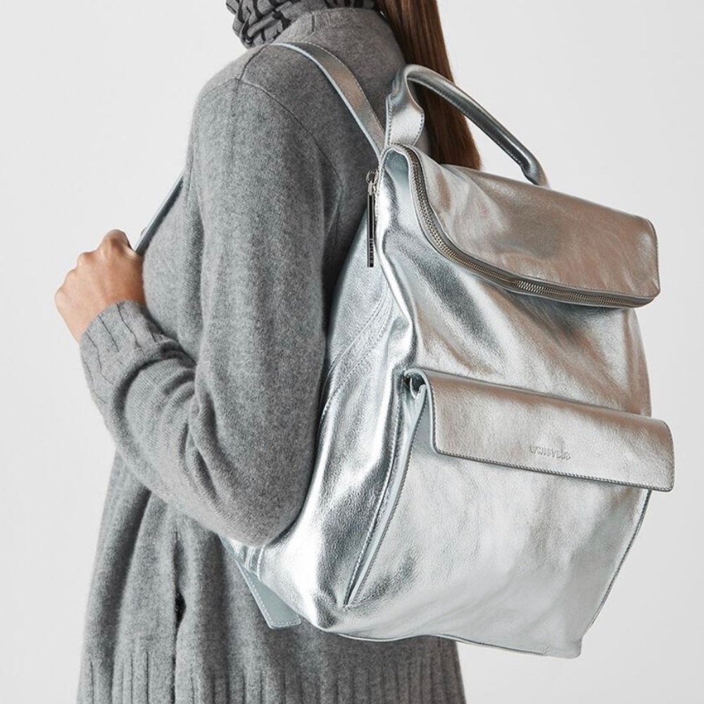 Whistles verity metallic silver backpack NWOT